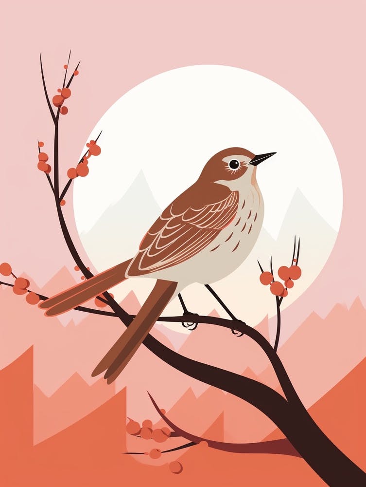 Minimalist Hermit Thrush 2 Illustration
