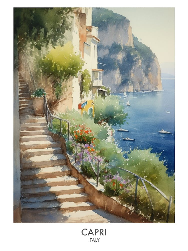 Capri Watercolour Travel Poster 4