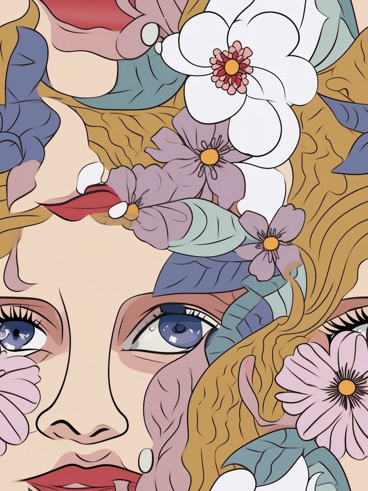 Abstract Face With Flowers 2