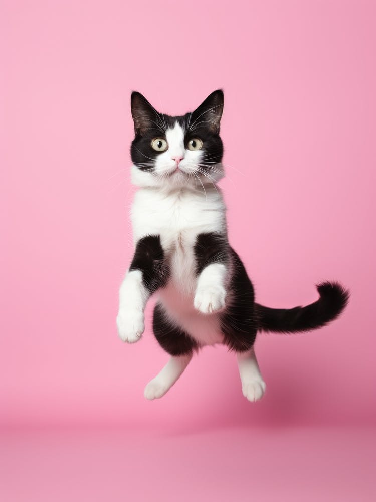 Cat Jumping On Pink Background