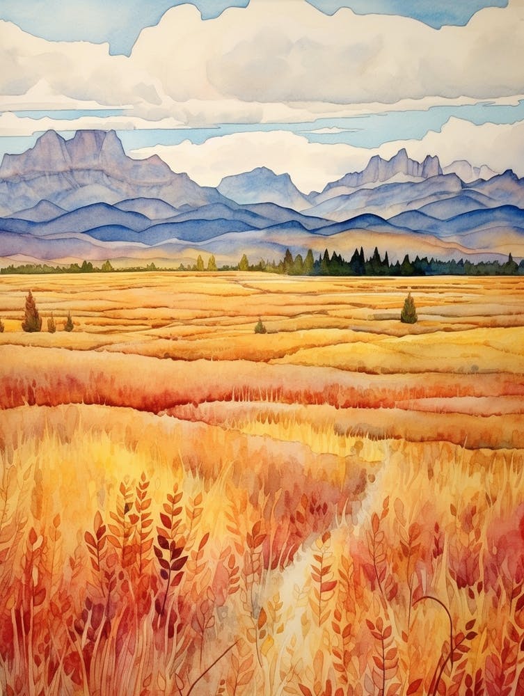 Autumn National Park Painting Grand Teton National Park Wyoming Usa 3