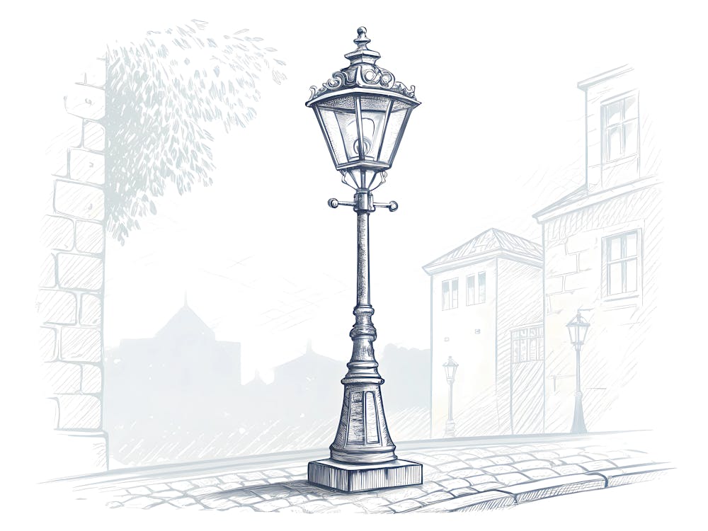 Minimalist Ink Sketch Of Old World Stone Streetl