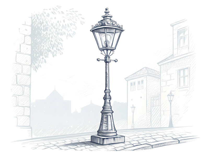 Minimalist Ink Sketch Of Old World Stone Streetl