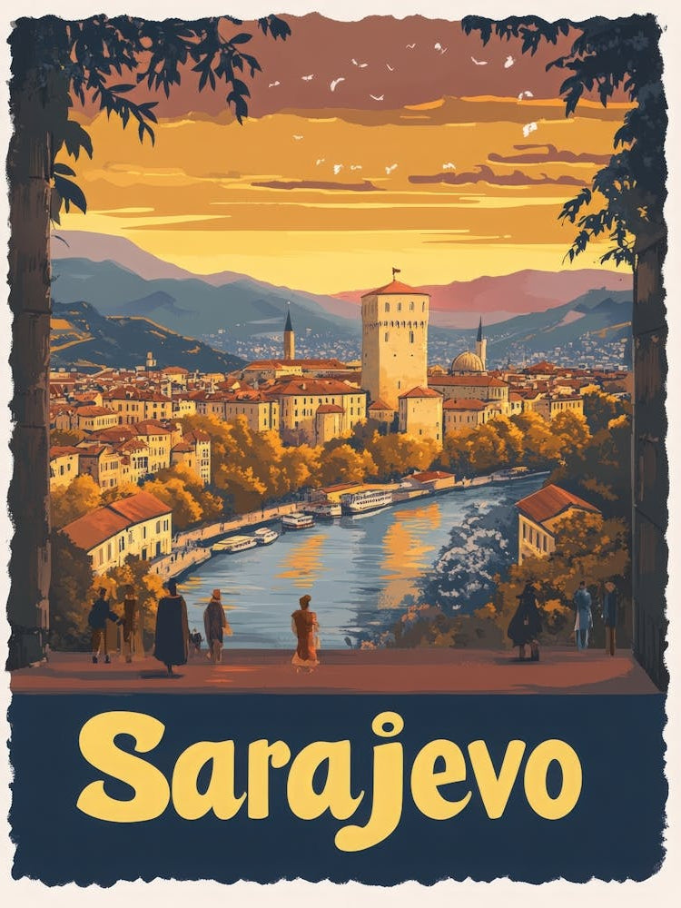 Aihrgdesign A Mid Century Modern Travel Poster For Sarajevo 1
