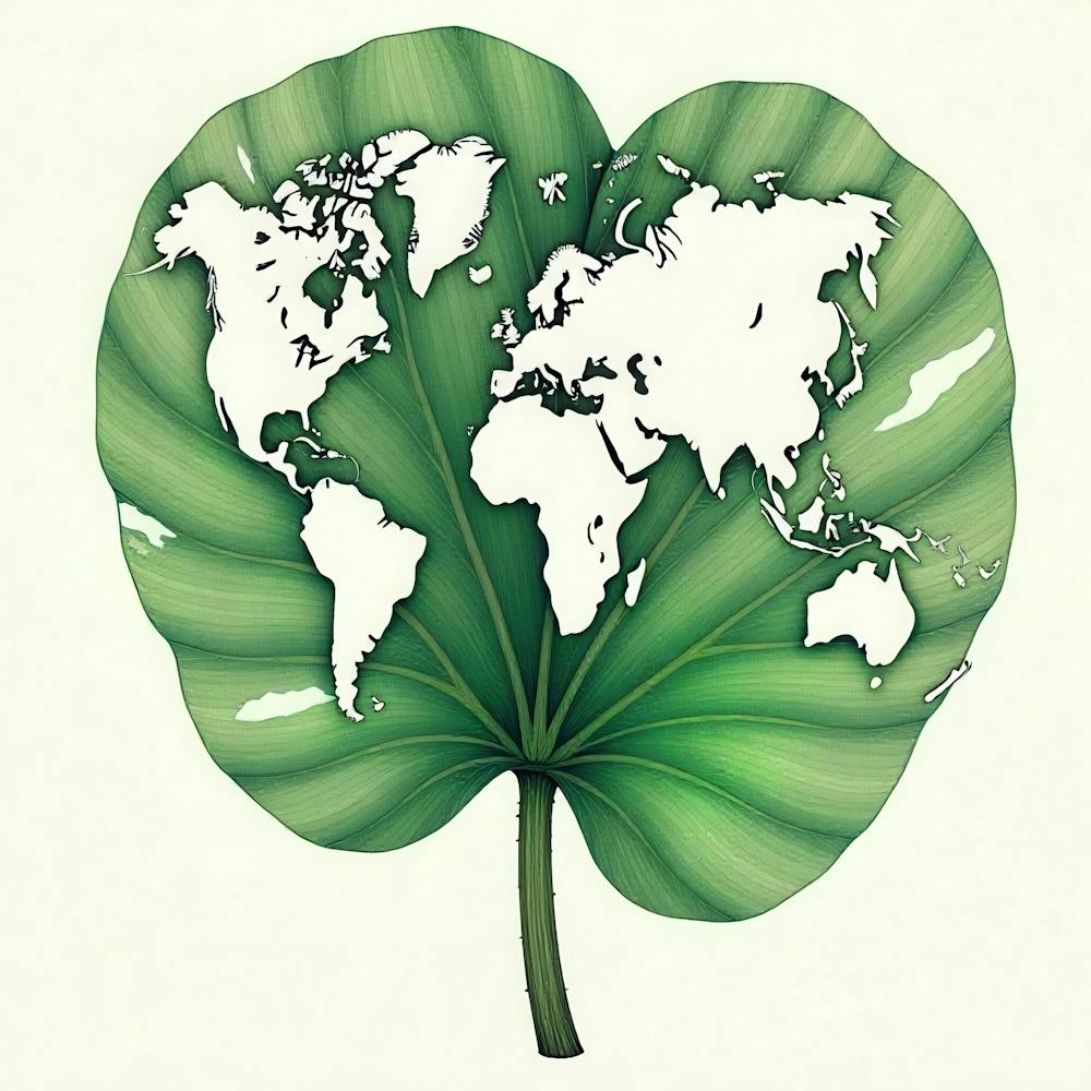 World Map On A Leaf 1