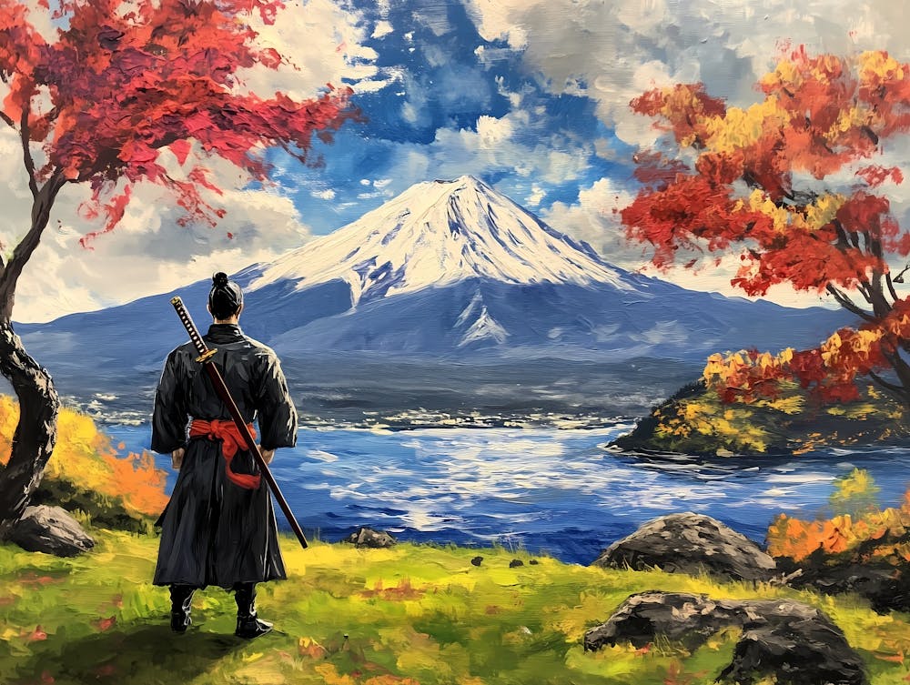 Samurai And Mountain Fuji - Autumn