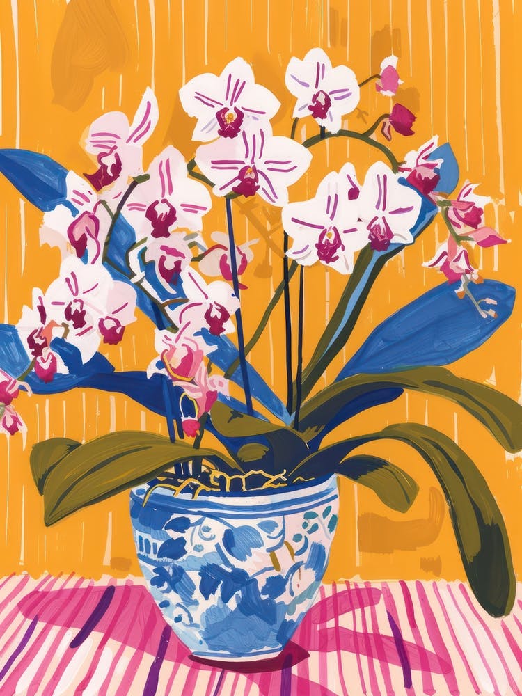 Orchid Flowers On A Table   Contemporary Illustration 2