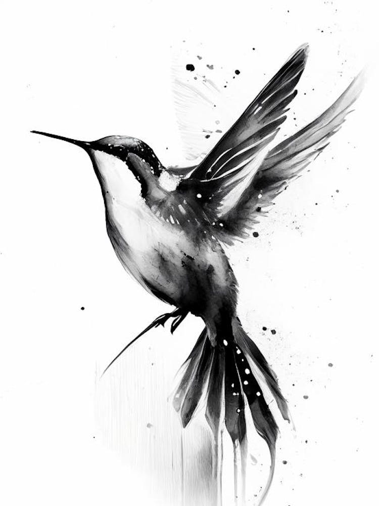 Hummingbird Symbol Black And White Painting