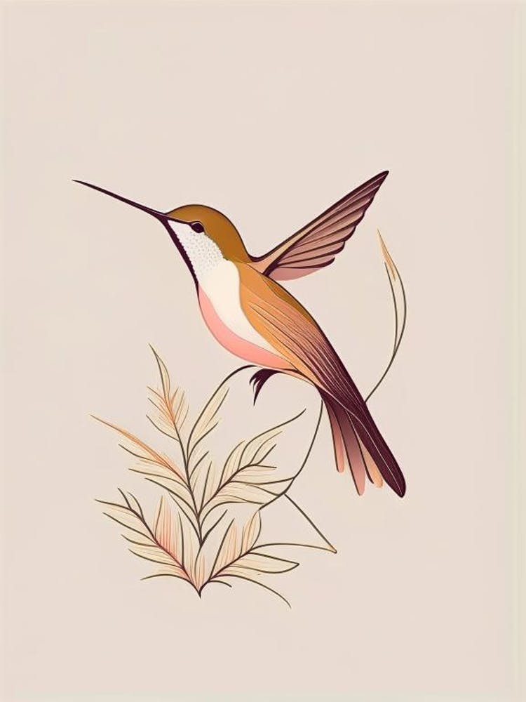 Hummingbird In A Garden Retro Minimal 1
