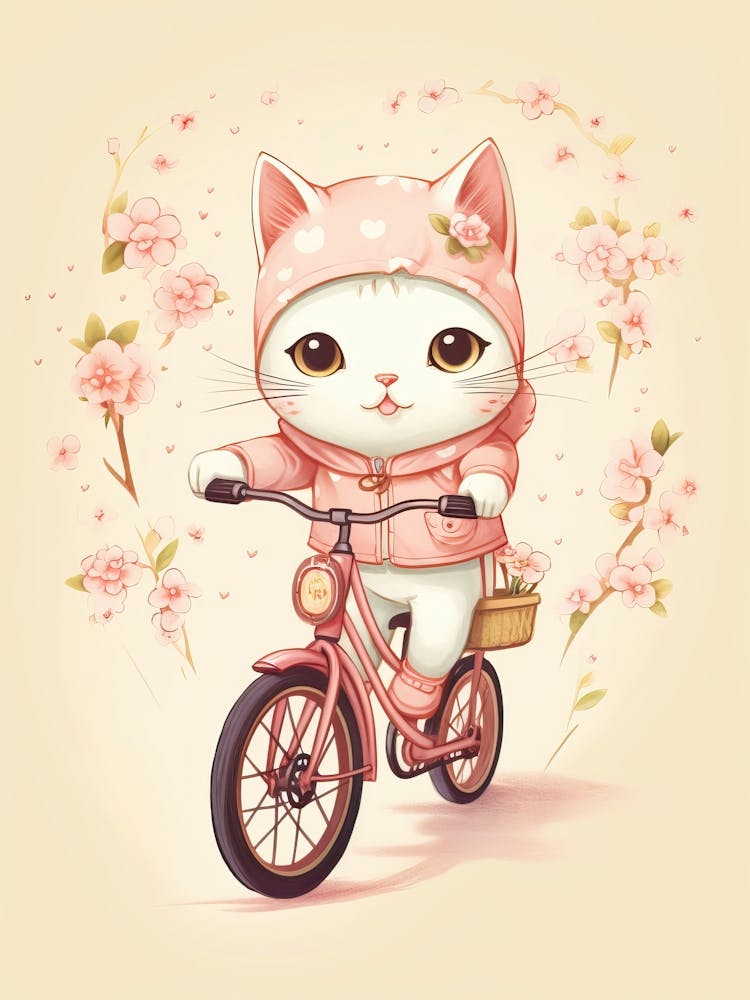 Kawaii Cat Drawings Biking 4