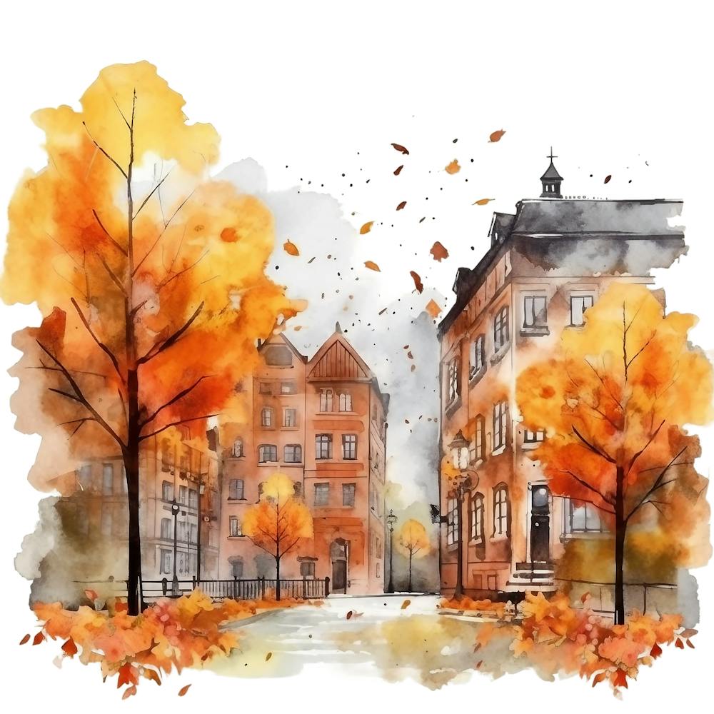Watercolor Autumn City 3