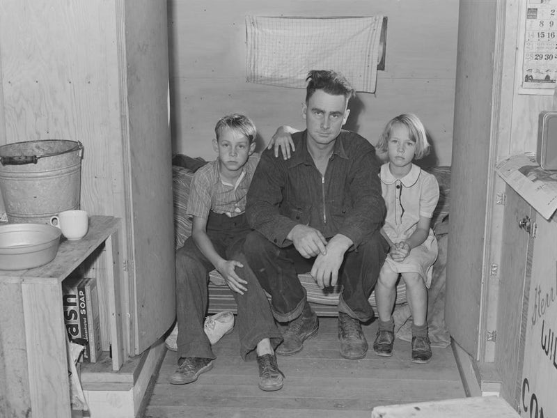 Workman At Umatilla Ordnance Fepot And His Children In Homemade Trailer, Stanfield, Oregon By Russell Lee