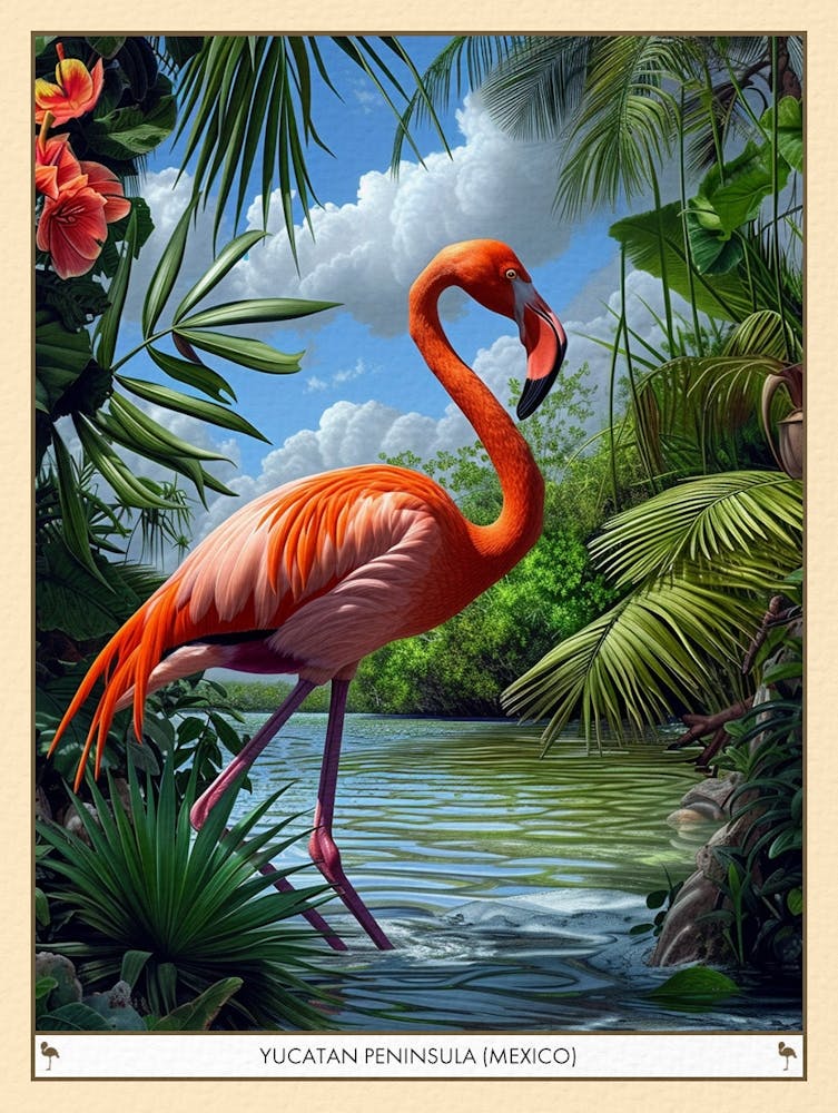 Greater Flamingo Yucatan Peninsula Mexico Tropical Illustration 3 Poster