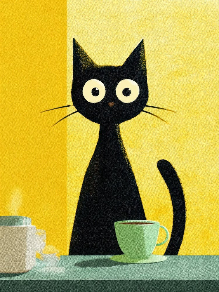 Black Cat With Cup Of Coffee 5