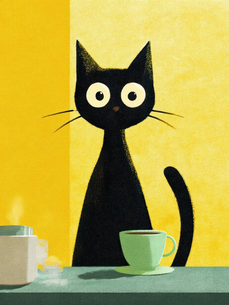 Black Cat With Cup Of Coffee 5