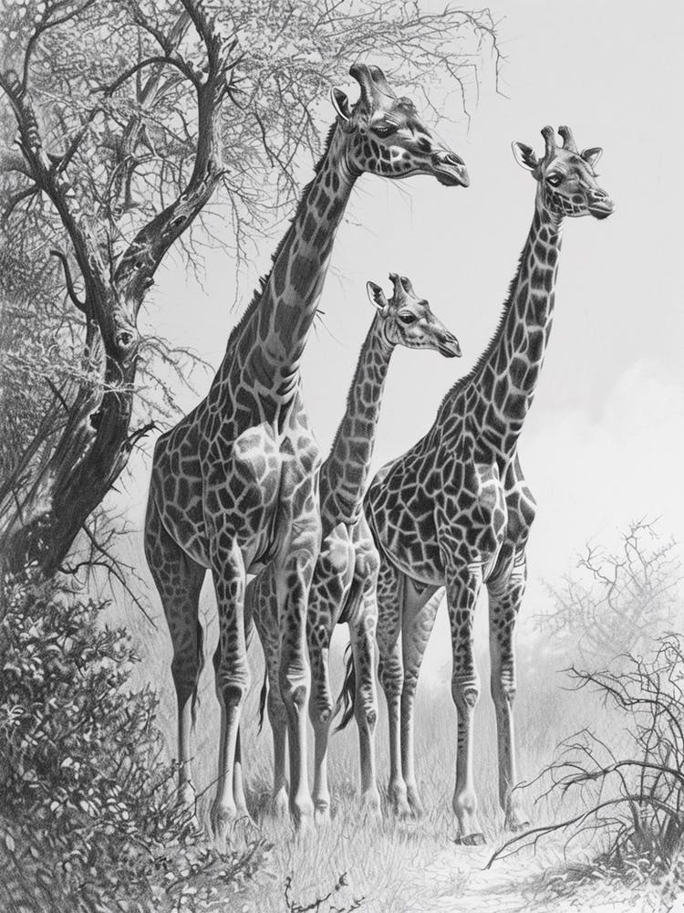Herd Of Giraffe By The Tree 3