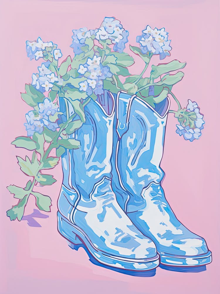 A Painting Of Cowboy Boots With Purple Lilac Flowers, Fauvist Style, Still Life 3