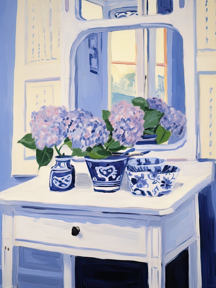 Bathroom Vanity Painting With A Hydrangea Bouquet 1