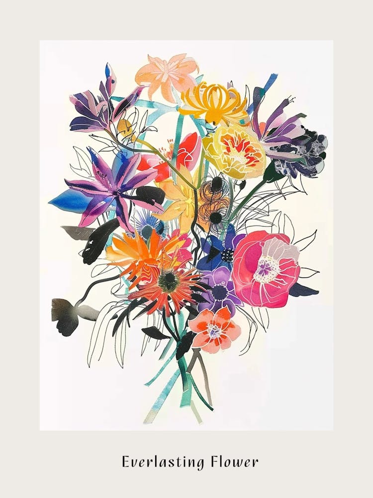 Everlasting Flower 1 Collage Flower Bouquet Poster