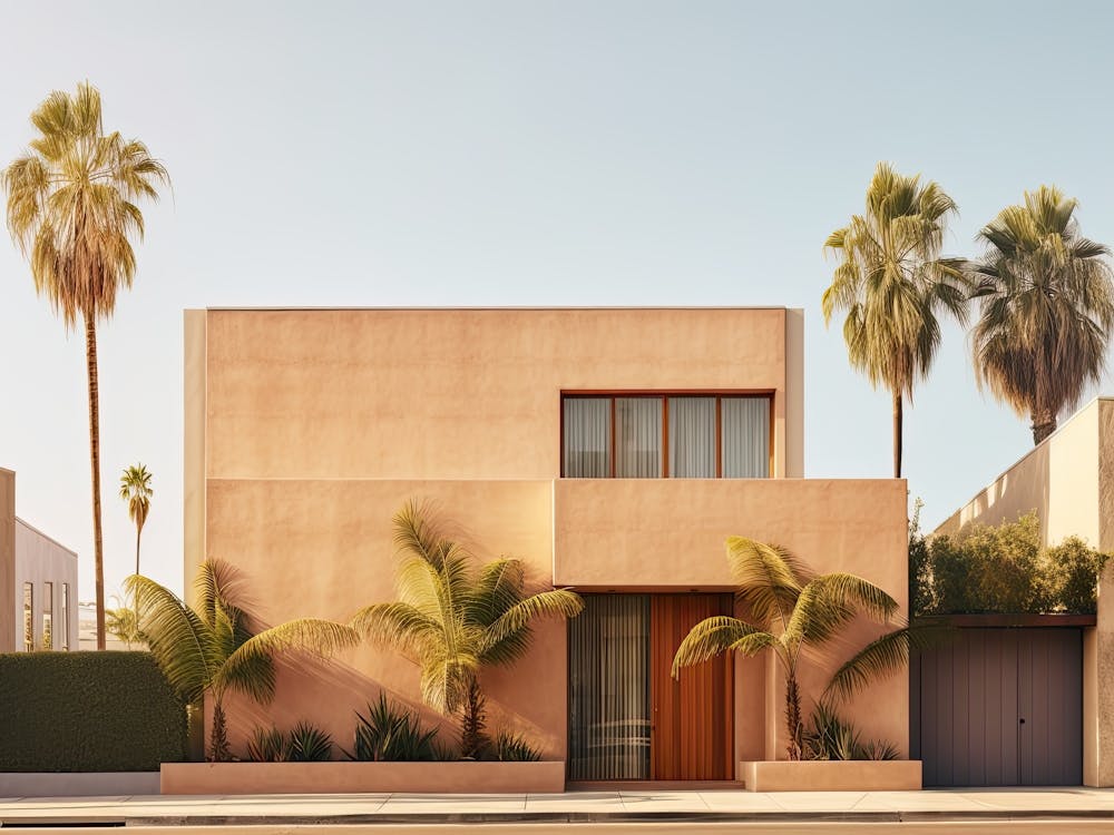 Burnt Orange Beach House With Palms Summer Photography