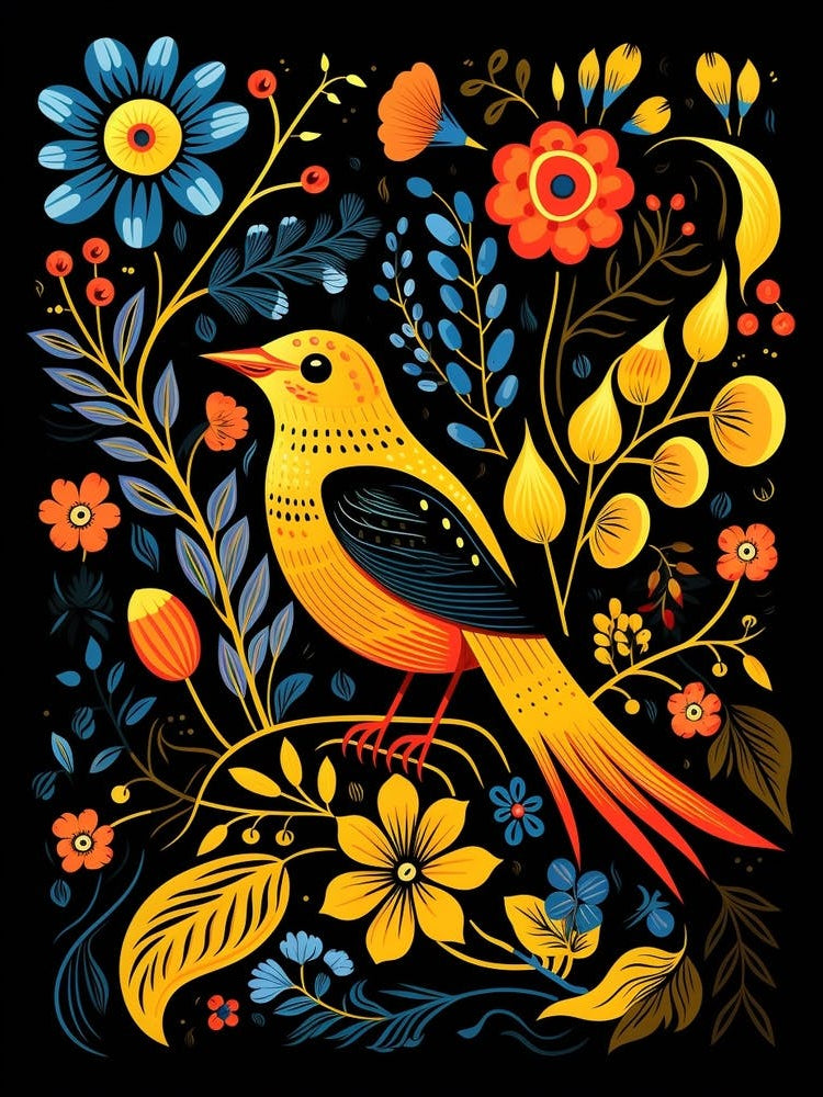 Folk Bird Illustration Yellowhammer 1