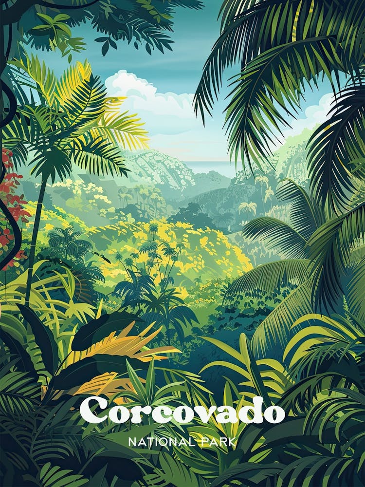 Corcovado National Park Costa Rica Nature Travel Art Illustration
