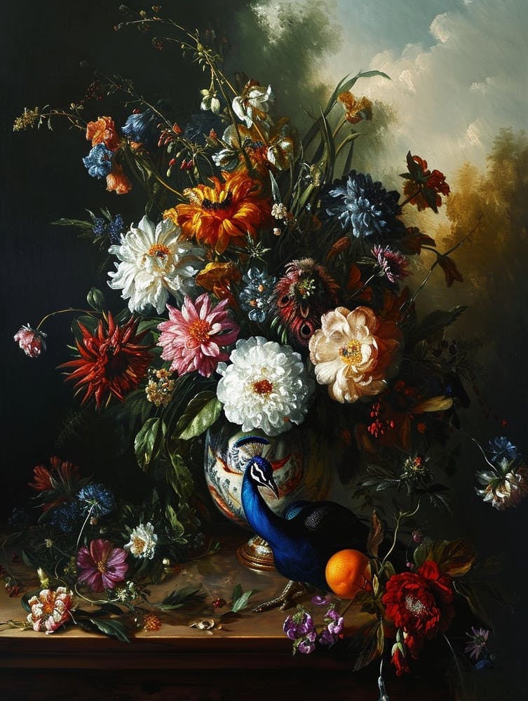Baroque Floral Still Life Peacock Flower 2