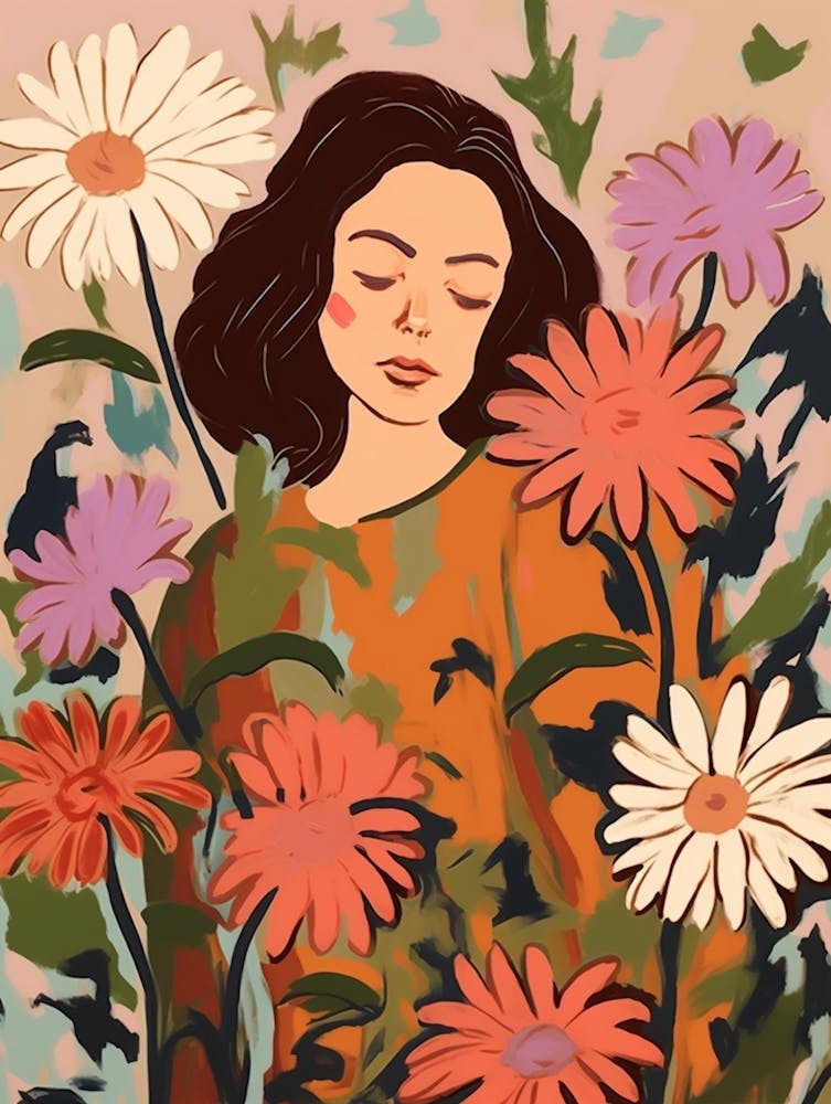 Woman With Autumnal Flowers Asters 4