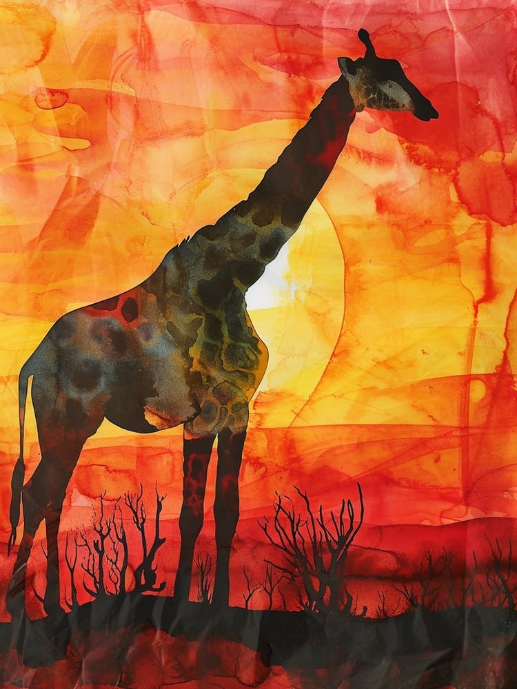 Giraffe Roter Sonnenuntergang Aquarell 2