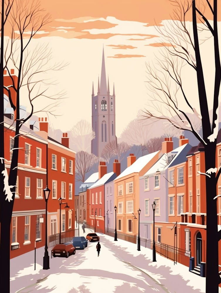 Vintage Winter Reiseillustration Durham Vereinigtes Königreich 1