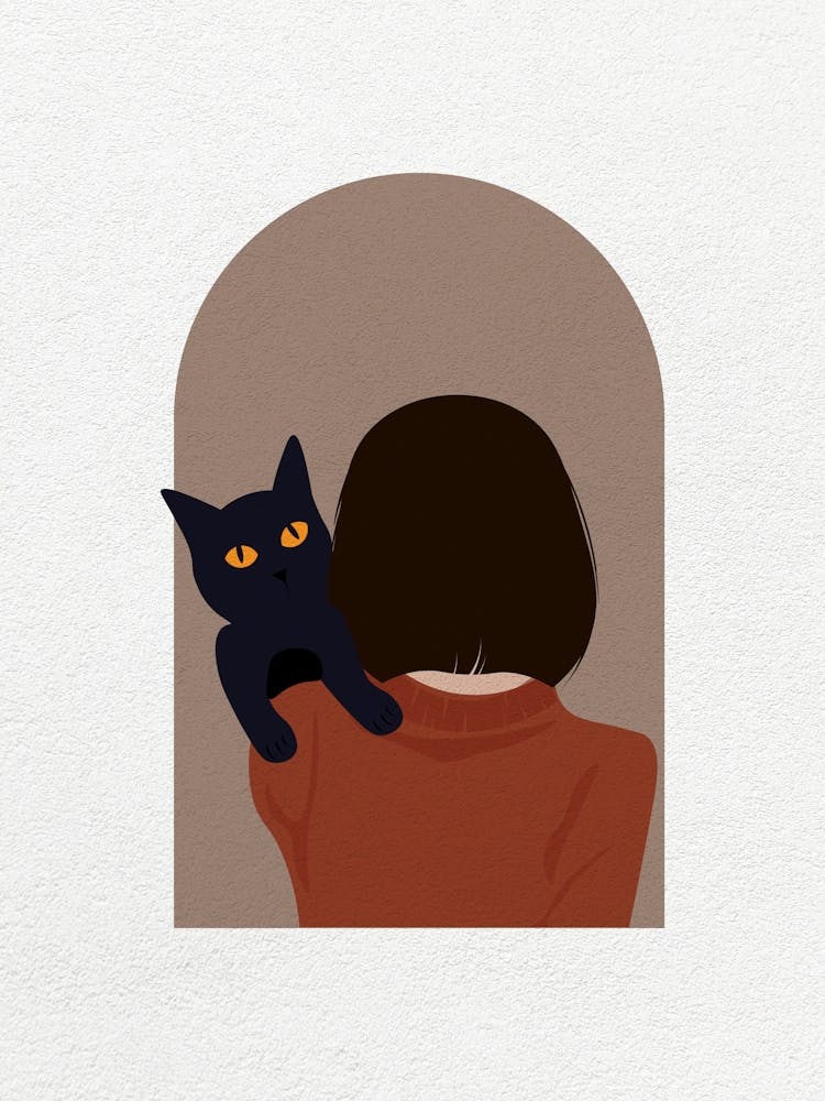 Minimal art Girl holding a cat