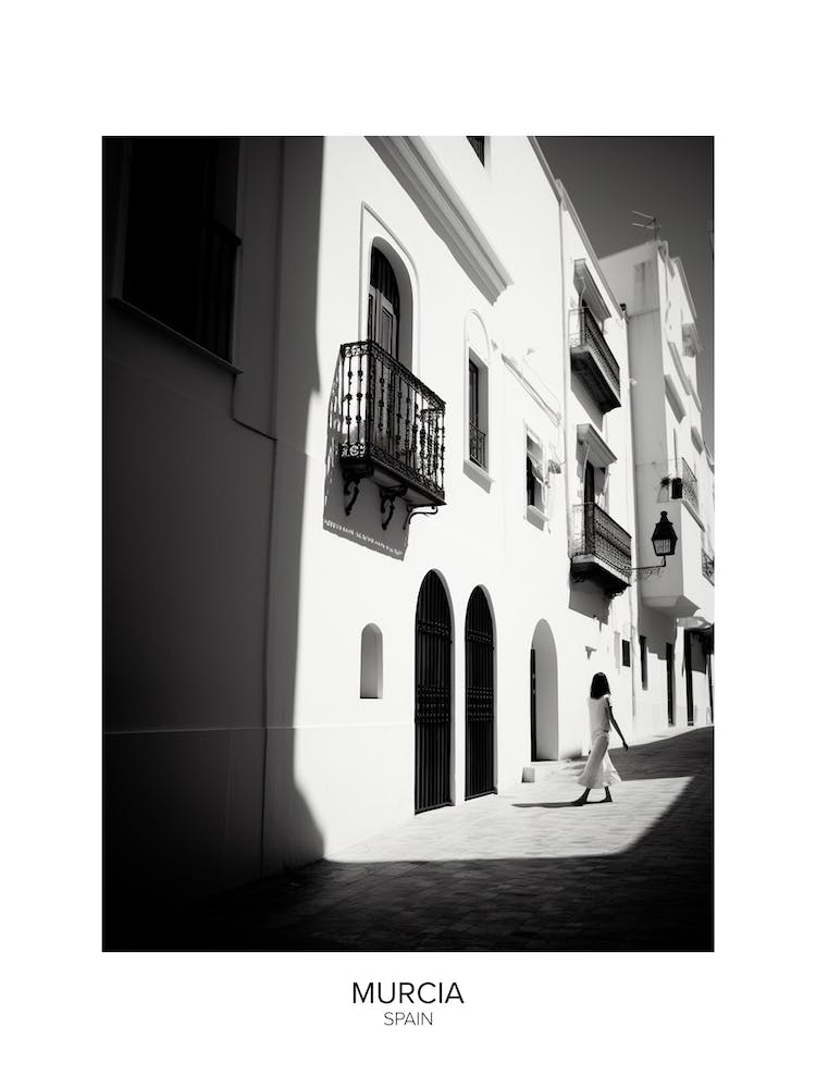Poster Of Murcia, Spain, Black And White Analogue Photography 3