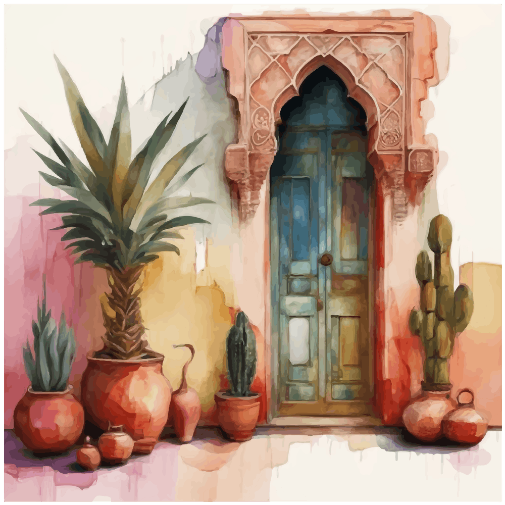 Door To Morocco, Marrakech Wonders, Watercolor Journey