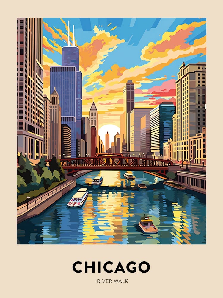 River Walk 5 Chicago Travel Poster