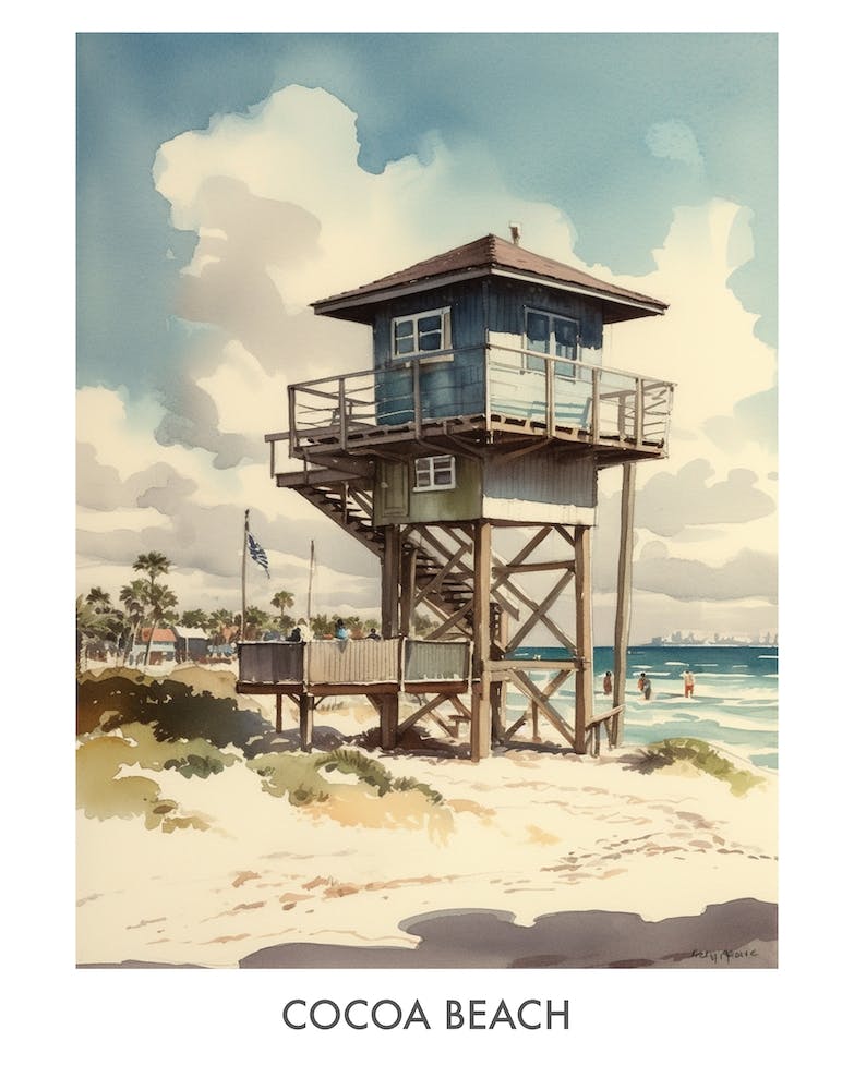 Cocoa Beach Watercolor 4travel Poster