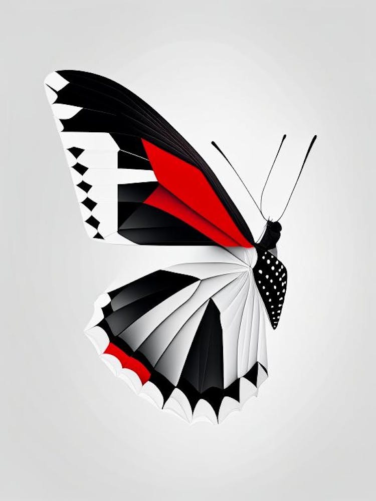 Red Admiral Butterfly Black & White Geometric 1
