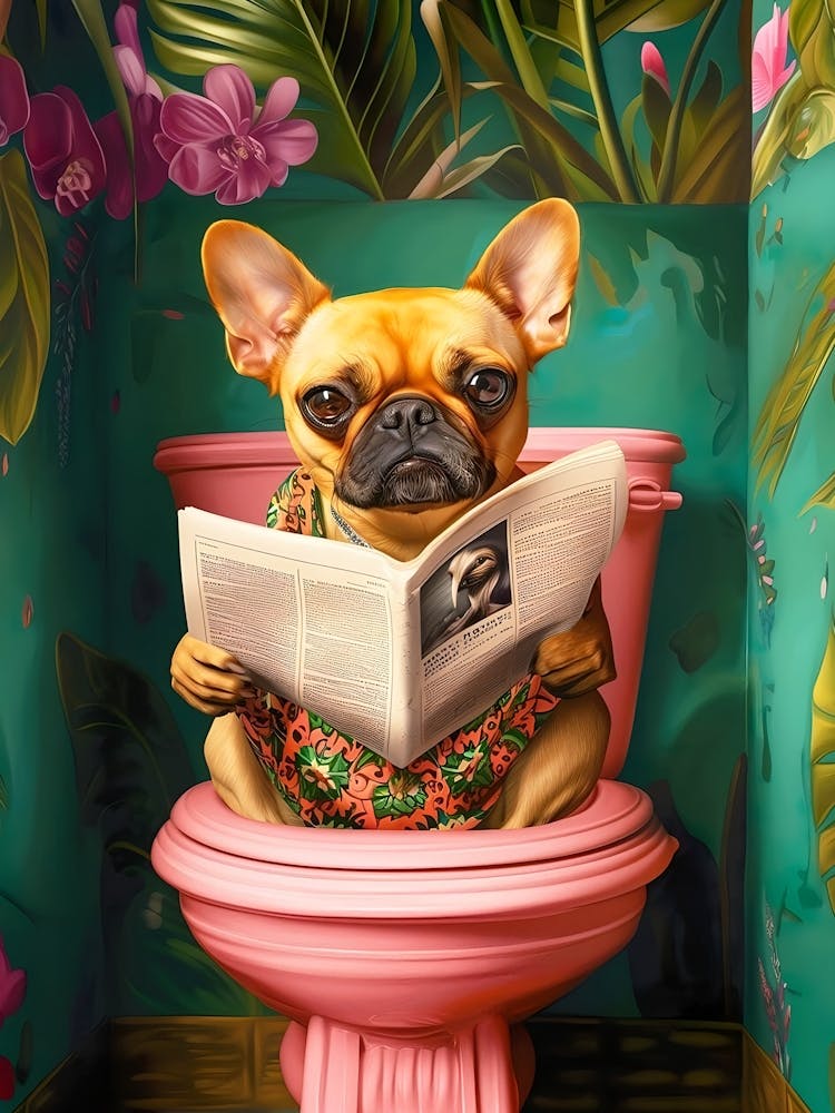 Fawn French Bulldog Sitting On Toilet Print, Bathroom Wall Decor, Toilet Wall Art, Bathroom Wall Art French Bulldog Prints Funny Dog Poster