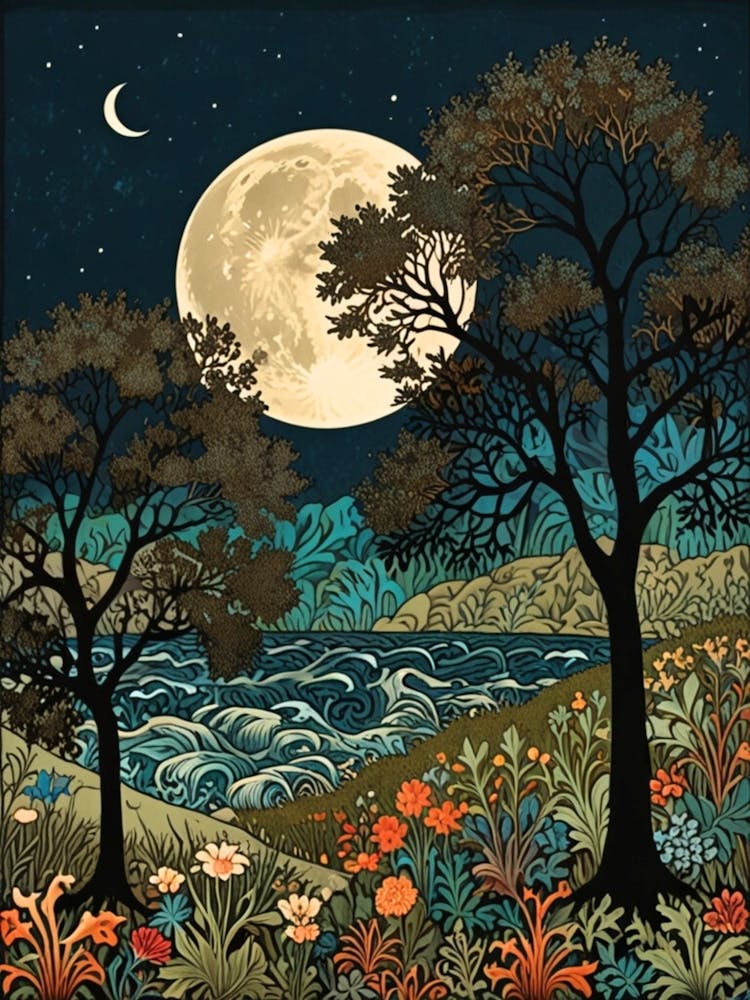 William Morris Moonlight Over The Water