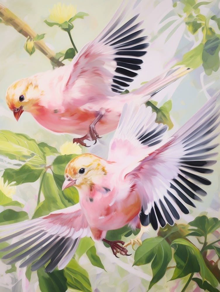 Pink Ethereal Bird Painting American Goldfinch 3