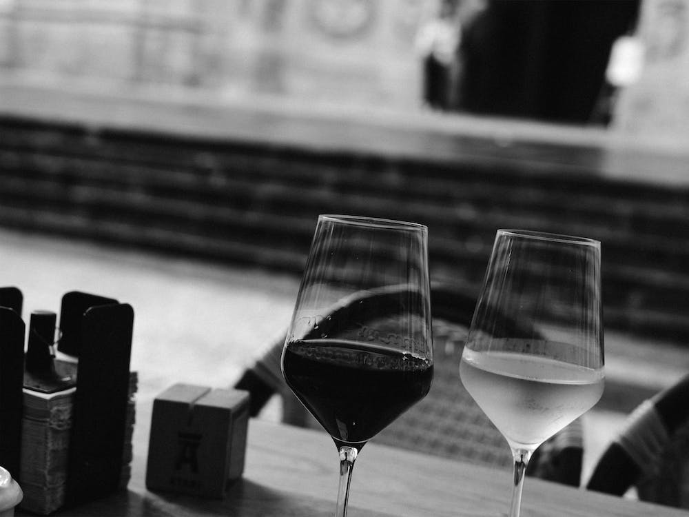 Glasses Of Wine, Black And White   St Sebastian, Spain