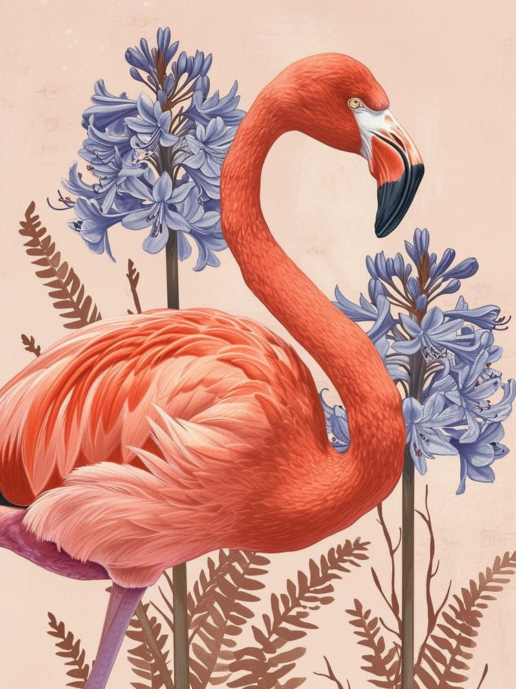 American Flamingo And Agapanthus Minimalist Illustration 1