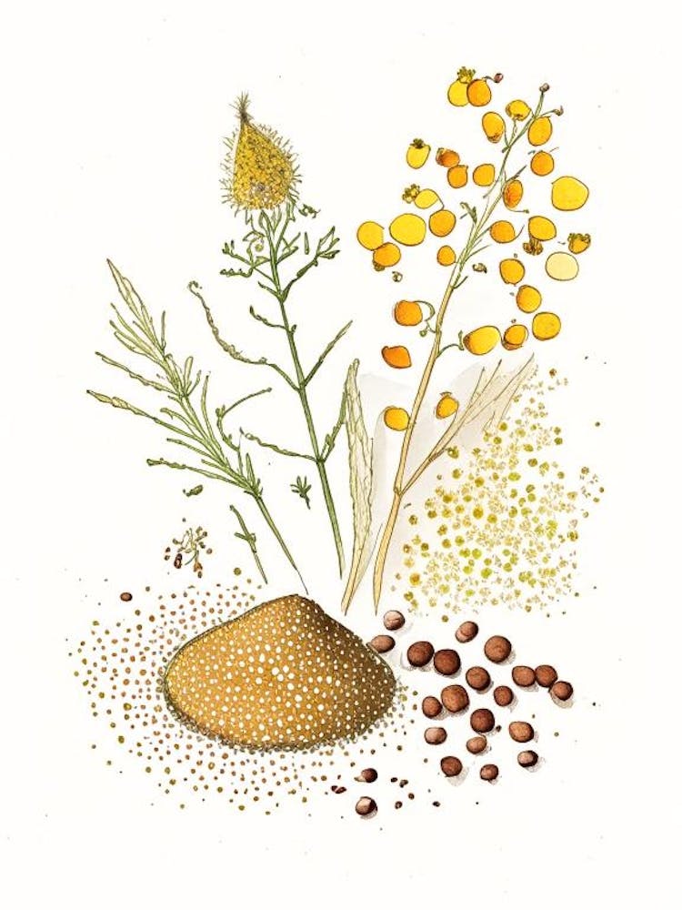 Mustard Seeds Spices And Herbs Pencil Illustration 6