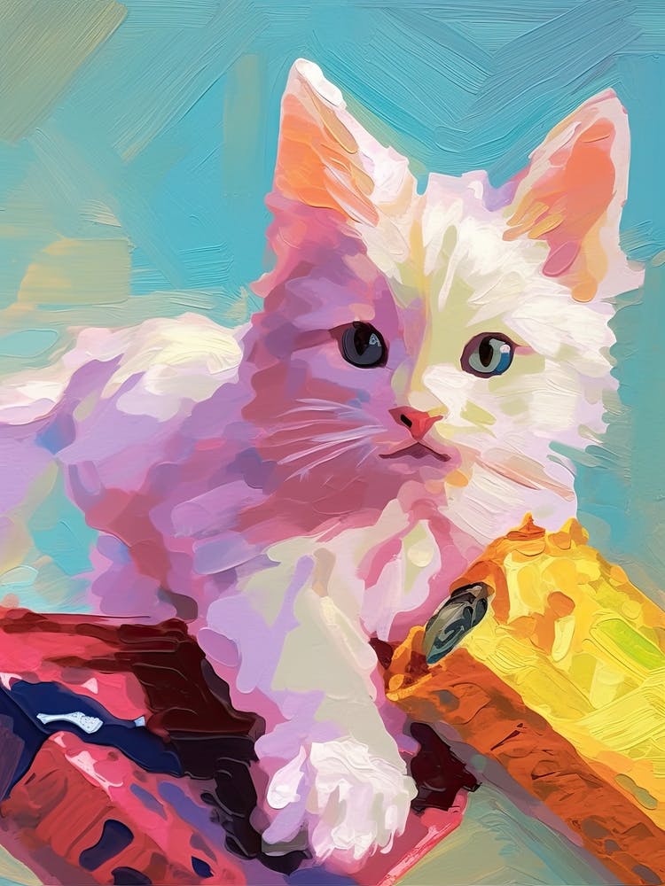 White Kitten Oil Painting 2
