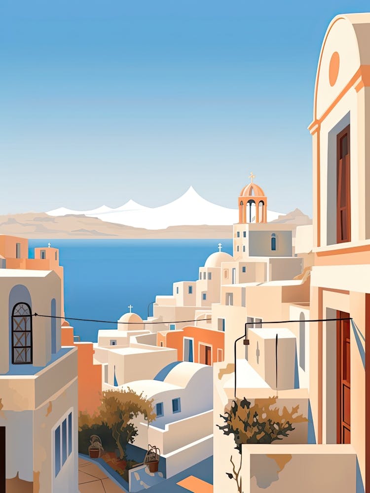Santorini, Greece, Graphic Illustration 2