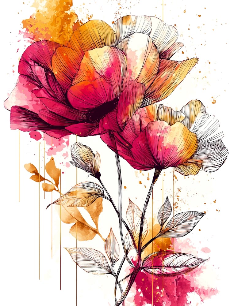 Watercolor Flowers nature art 1