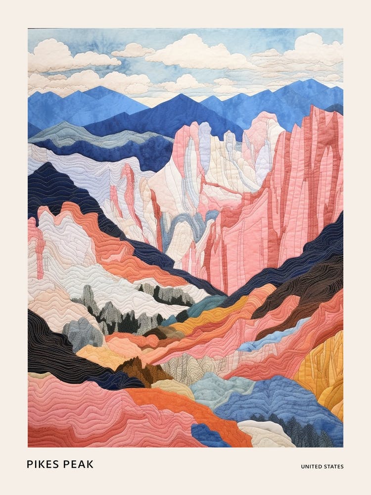 Pikes Peak United States 1 Colourful Mountain Illustration Poster