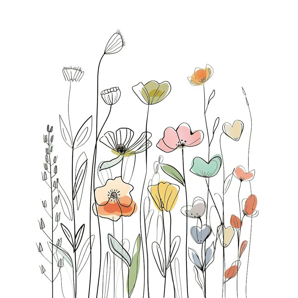 Hand Drawn Wildflowers Line Art