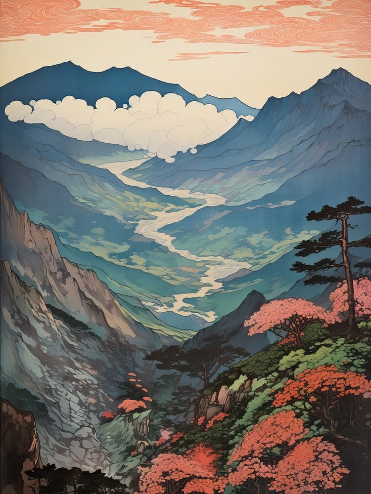Mount Gassan In Yamagata,, Ukiyo E Drawing 1