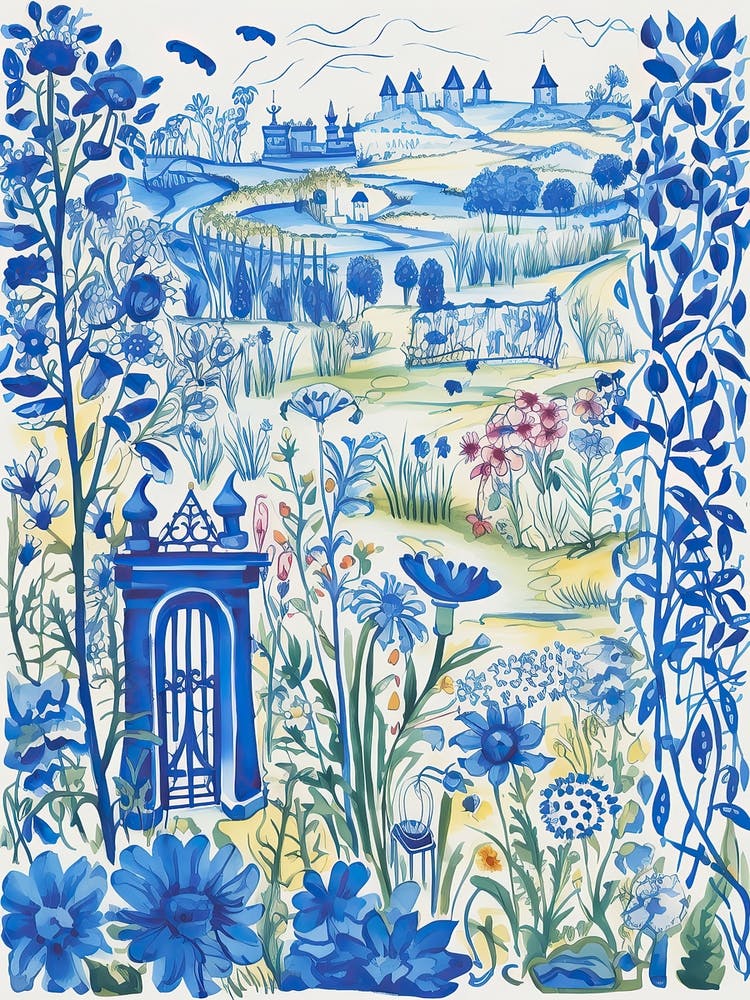 Garden Illustration Line Art Travel 1 Blue