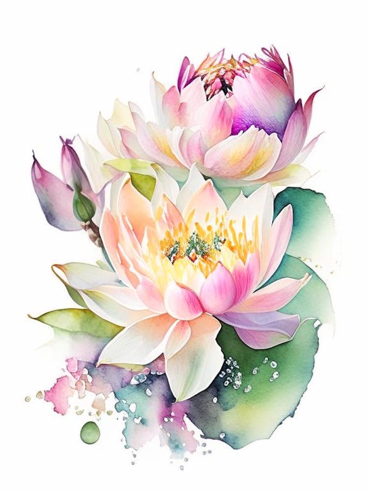 Lotus Flower Bouquet Watercolour 5